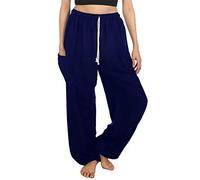 Lofbaz Women's Drawstring Harem Solid Bohemian Hippie Rayon Pants Dark Blue S