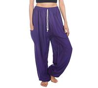 Lofbaz Women's Drawstring Harem Solid Bohemian Hippie Rayon Pants Purple XL