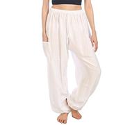 Lofbaz Women's Drawstring Harem Solid Bohemian Hippie Rayon Pants White 4XL