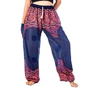 Lofbaz Women's Drawstring Rose 1 Harem Boho Genie Pants Dark Blue M