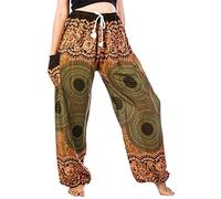 Lofbaz Women's Drawstring Rose 1 Harem Boho Genie Pants Green 2XL