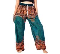 Lofbaz Women's Drawstring Rose 1 Harem Boho Genie Pants Teal Green XL