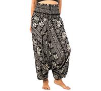 Lofbaz Women's Elephant Stamp 2 in 1 Harem Trousers Jumpsuit Black M