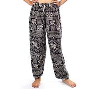 Lofbaz Women's Elephants Stamp Drawstring Harem Boho Pants Black S