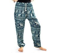 Lofbaz Women's Elephants Stamp Drawstring Harem Boho Pants Teal Green S