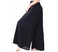 Lofbaz Women's Extra Wide Leg Palazzo Pants Yoga Lounge Hippie Harem Flowy Trousers Ethnic Tribal Elastic Waist Loose Indian Vintage 60s 70s Slacks - Solid Black - L