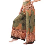 Lofbaz Women's Extra Wide Leg Palazzo Pants Yoga Lounge Hippie Harem Flowy Trousers Ethnic Tribal Elastic Waist Loose Indian Vintage 60s 70s Slacks - Rose 1 Green - L