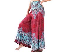 Lofbaz Women's Extra Wide Leg Palazzo Pants Yoga Lounge Hippie Harem Flowy Trousers Ethnic Tribal Elastic Waist Loose Indian Vintage 60s 70s Slacks - Rose 1 Burgundy - L
