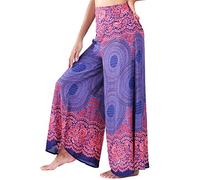 Lofbaz Women's Extra Wide Leg Palazzo Pants Yoga Lounge Hippie Harem Flowy Trousers Ethnic Tribal Elastic Waist Loose Indian Vintage 60s 70s Slacks - Rose 1 Dark Blue - L
