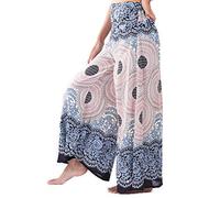 Lofbaz Women's Extra Wide Leg Palazzo Pants Yoga Lounge Hippie Harem Flowy Trousers Ethnic Tribal Elastic Waist Loose Indian Vintage 60s 70s Slacks - Rose 1 White - L