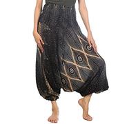 Lofbaz Women's Floral Eye Harem Smocked Waist 2 in 1 Jumpsuit Pants Black L