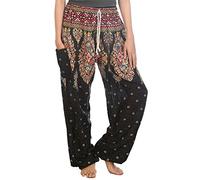 Lofbaz Women's Floral Printed Drawstring Boho Harem Pants Black M