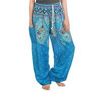 Lofbaz Women's Floral Printed Drawstring Boho Harem Pants Light Blue XL