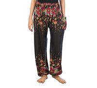 Lofbaz Women's Floral Printed Harem Pants Black L