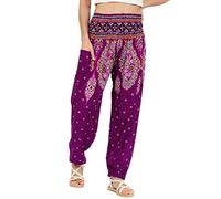 Lofbaz Women's Floral Smocked Waist Harem Pants Purple Size L