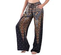 Lofbaz Women's Peacock 1 Drawstring Harem Boho Pants Black & Gold XL