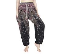 Lofbaz Women's Peacock 1 Drawstring Harem Boho Pants Black & Red 4XL
