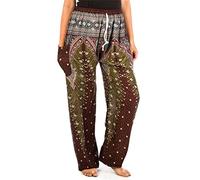 Lofbaz Women's Peacock 1 Drawstring Harem Boho Pants Brown 2XL