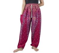 Lofbaz Women's Peacock 1 Drawstring Harem Boho Pants Burgundy & Gold 2XL