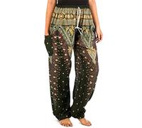 Lofbaz Women's Peacock 1 Drawstring Harem Boho Pants Green 2XL