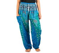 Lofbaz Women's Peacock 1 Drawstring Harem Boho Pants Light Blue 4XL