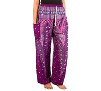 Lofbaz Women's Peacock 1 Drawstring Harem Boho Pants Purple & Blue S
