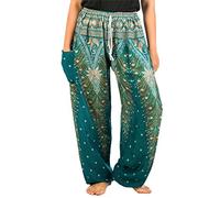 Lofbaz Women's Peacock 1 Drawstring Harem Boho Pants Teal Green L