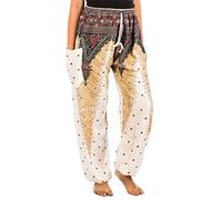 Lofbaz Women's Peacock 1 Drawstring Harem Boho Pants White XL