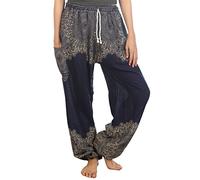 Lofbaz Women's Peacock 2 Drawstring Harem Boho Pants Dark Blue S
