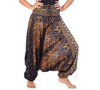 Lofbaz Women's Peacock 2 in 1 Harem Trousers Jumpsuit Black & Gold XL