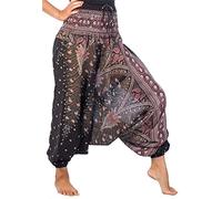 Lofbaz Women's Peacock 2 in 1 Harem Trousers Jumpsuit Black & Red M