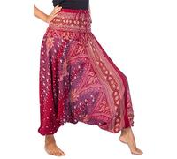 Lofbaz Women's Peacock 2 in 1 Harem Trousers Jumpsuit Burgundy & Gold L