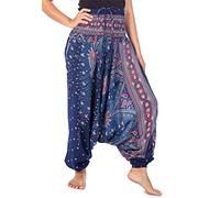 Lofbaz Women's Peacock 2 in 1 Harem Trousers Jumpsuit Dark Blue & Red M