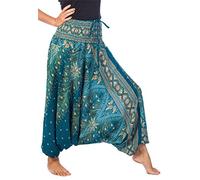 Lofbaz Women's Peacock 2 in 1 Harem Trousers Jumpsuit Teal Green XL