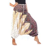 Lofbaz Women's Peacock 2 in 1 Harem Trousers Jumpsuit White L