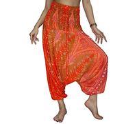 Lofbaz Women's Peacock Print 2 in 1 Harem Pants Jumpsuit - Peacock Orange and Red - M