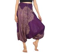 Lofbaz Women's Peacock Smocked Waist 2 in 1 Harem Jumpsuit Pants Purple XL