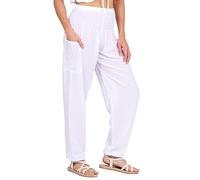 Lofbaz Women's Rayon Print Smocked Waist Boho Harem Pants Solid White L