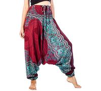 Lofbaz Women's Rose 1 Smocked Waist 2 in 1 Harem Jumpsuit Pants Burgundy L