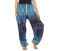 Lofbaz Women's Rose 2 Drawstring Harem Genie Boho Pants Blue L