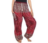 Lofbaz Women's Rose 2 Drawstring Harem Genie Boho Pants Burgundy M