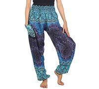 Lofbaz Women's Rose Flower 2 Smocked Waist Harem Pants Blue Size 3XL