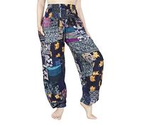 Lofbaz Women's Smocked Waist Floral Rayon Yoga Boho Patch Harem Pants - Blue - OS