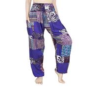 Lofbaz Women's Smocked Waist Floral Rayon Yoga Boho Patch Harem Pants - Purple - OS