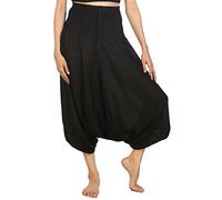 Lofbaz Women's Solid Smocked Waist 2 in 1 Harem Jumpsuit Pants Black S