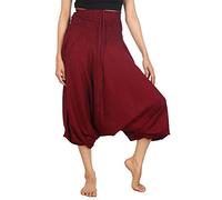 Lofbaz Women's Solid Smocked Waist 2 in 1 Harem Jumpsuit Pants Burgundy S