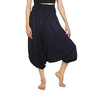 Lofbaz Women's Solid Smocked Waist 2 in 1 Harem Jumpsuit Pants Dark Blue S