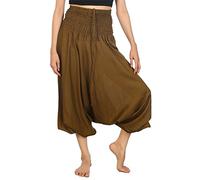 Lofbaz Women's Solid Smocked Waist 2 in 1 Harem Jumpsuit Pants Dark Green L