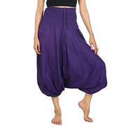 Lofbaz Women's Solid Smocked Waist 2 in 1 Harem Jumpsuit Pants Purple L