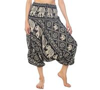 Lofbaz Women's Thai Elephant Harem Trousers Smocked Jumpsuit Black L